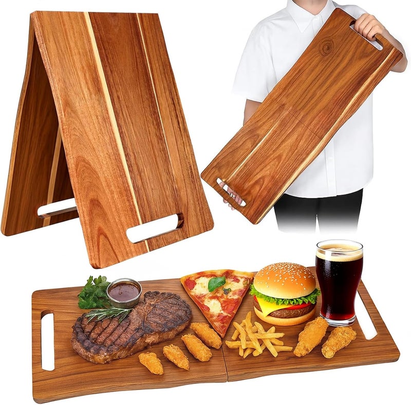 SHANDERBAR Large Charcuterie Board with Handles – 33 x 12 Inch Extra Large Acacia Wood Foldable Long Serving Tray – Portable Big Cheese Board and Long Cutting Board for Appetizers, Party, or Travel - Image 1